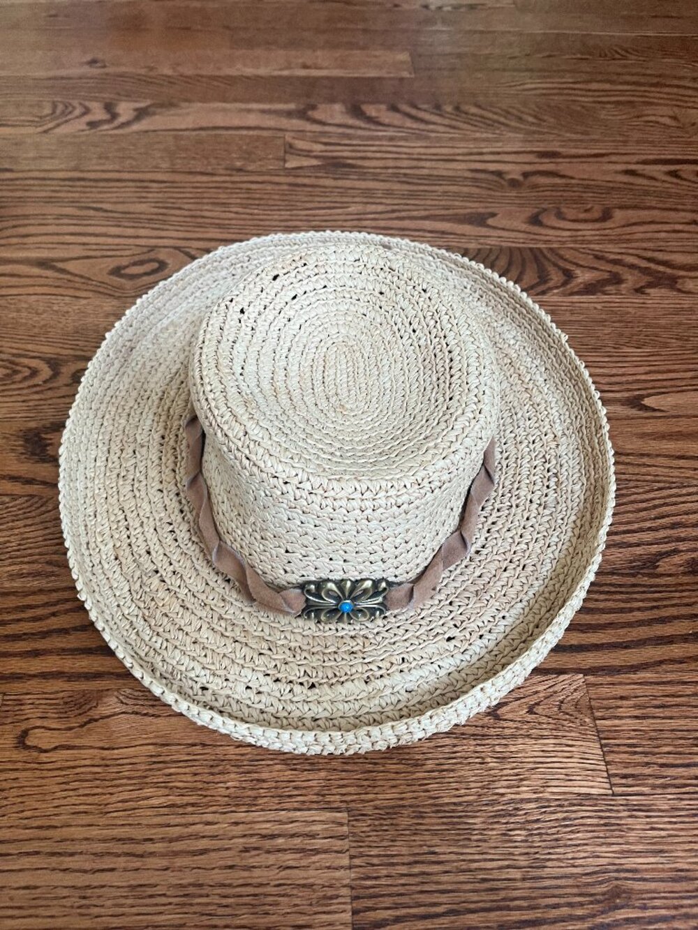 Scala Raffia Straw Sun Hat Wide Rolled Brim Natural Woven Beach Garden Resort - Picture 1 of 10
